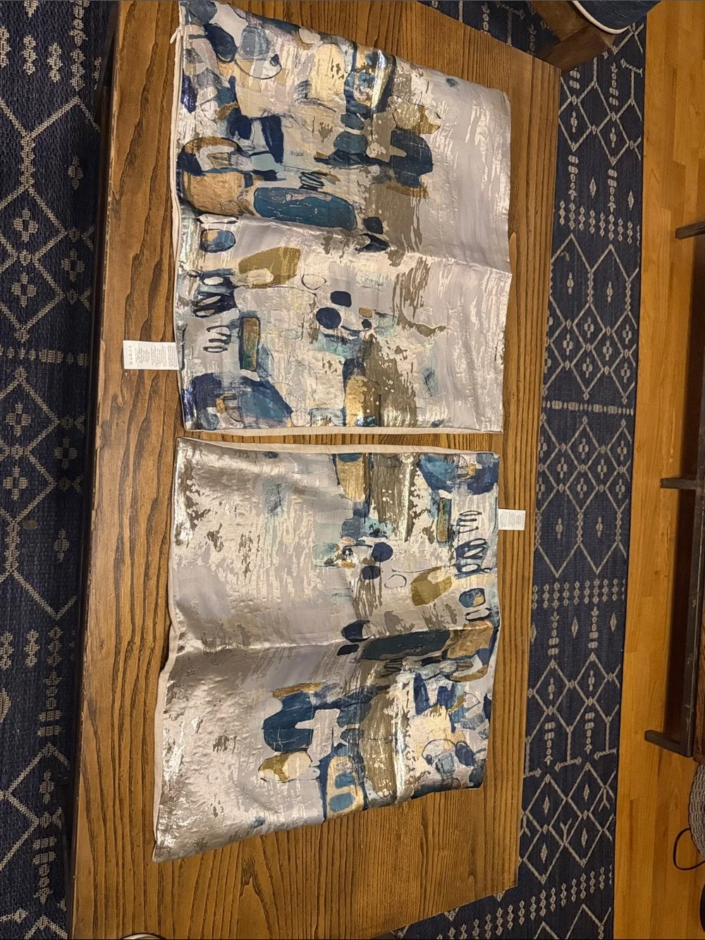 2 West Elm Abstract Decorative Pillow covers in Blue, Gold, Teal
